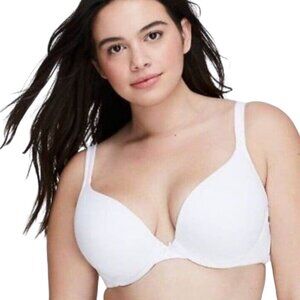Cacique Lane Bryant 38DD Plunge Bra Cotton Boost White Lightly Lined Plus Size